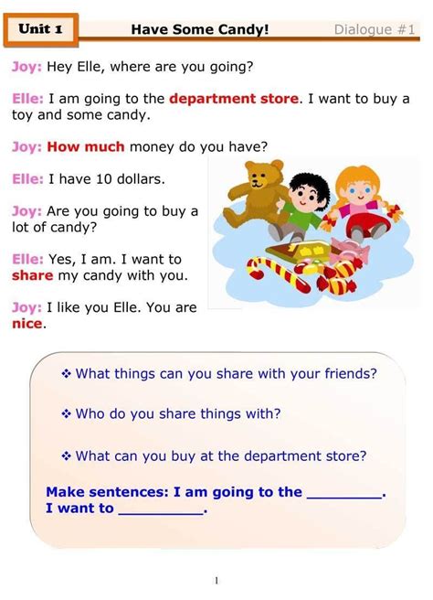 Fun Esl Dialogue For Kids About Sharing Featuring A Simple Esl Grammar