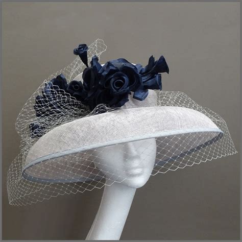 Mother Of The Bride Wedding Hat In Silver Grey And Navy With Netting