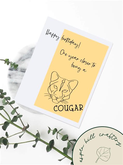 Funny Cougar Birthday Card Age Pun Punny Blank Inside Etsy Uk