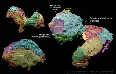 Map Of Comet Churyumov Gerasimenko Regions With Landing Locations The