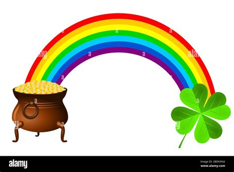 St Patricks Day Illustration Pot Of Gold Clover Rainbow Stock