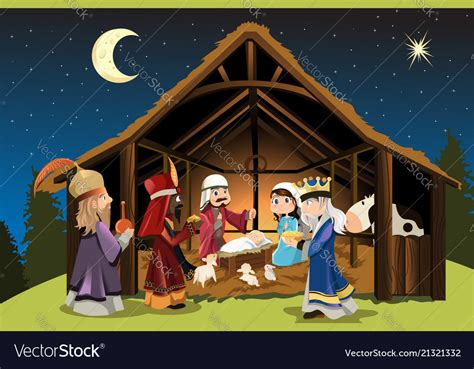 Jesus Christ And Three Wise Men Royalty Free Vector Image