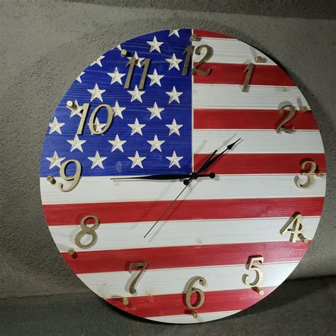 Patriotic Flag Bullet Clock American Flag Carved Wood Clock Etsy