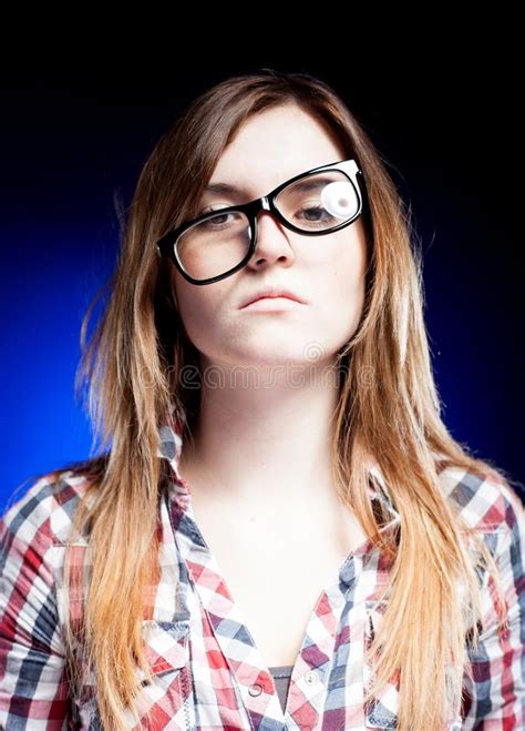 Upset Young Girl With Nerd Glasses School Problems Stock Photography