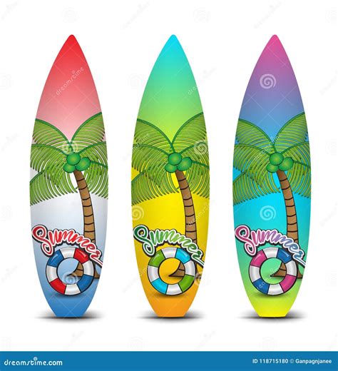 Set Of Surfboards For Surfing Vector Illustration Tropical Summer