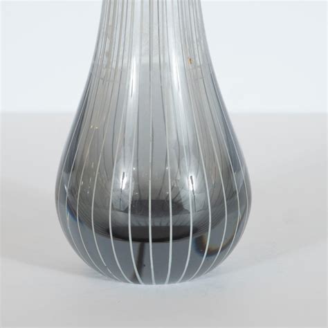 Scandinavian Mid Century Modern Smoked Translucent Glass Striated Tear Drop Vase At 1stdibs