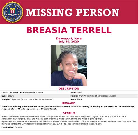 Breasia Terrell Missing Person Of Interest A Relative Held In Disappearance Of 10 Year Old