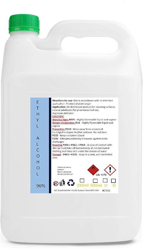 Ethanol Ethyl Denatured Alcohol 96 1l 2l 6l 2 Litre Amazon