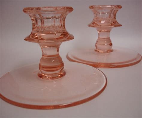 Vintage Pink Depression Glass Candle Holder Set Of Two Etsy