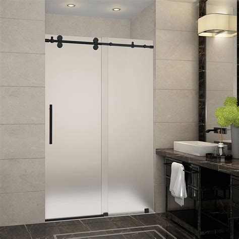 aston langham 44 in 48 in x 75 in frameless sliding shower door with frosted glass in matte