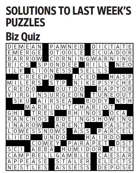 biz quiz saturday crossword august 11 wsj puzzles wsj