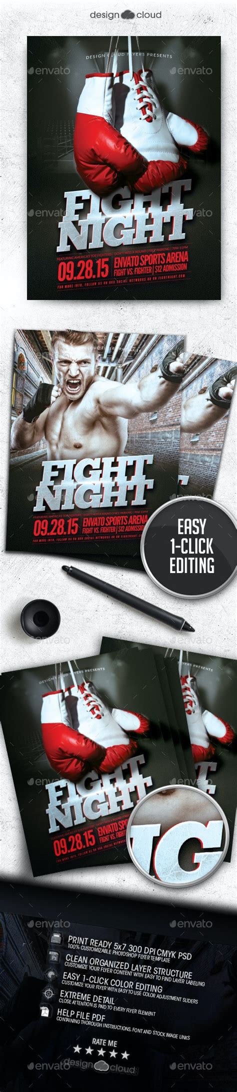 Boxingmma Fight Night Flyer Template Print Templates Graphicriver