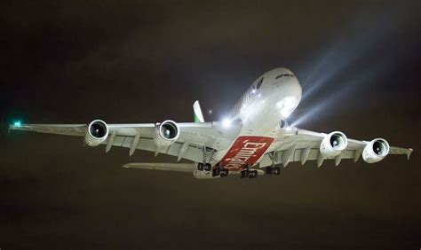 Emirates Airbus A380 Night Landing At London Heathrow Emirates Airbus