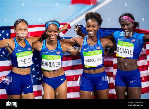 Womens 4x100 Relay Team Usa Winner Gold Medal During The Olympic Games
