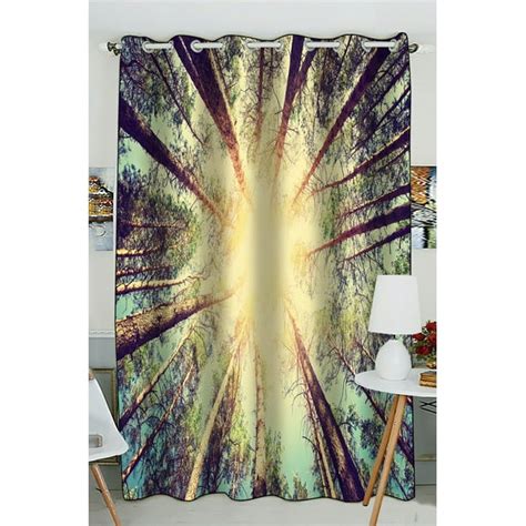Phfzk Woodland Window Curtain Retro Vintage Style Forest With Sunlight