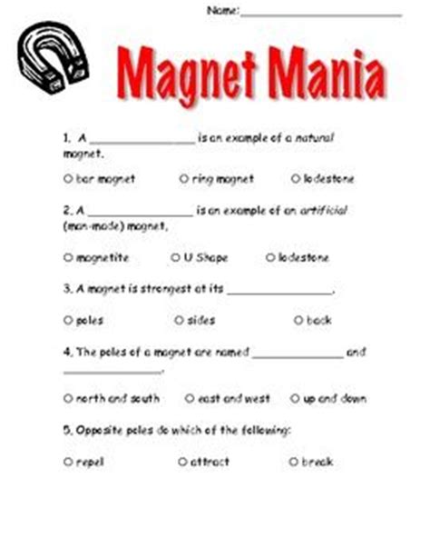 In this science worksheet, your child learns about different magnets and determines which magnet has the strongest pull. Magnet Quiz: 2nd Grade SOL | Magnet quiz, Kindergarten ...