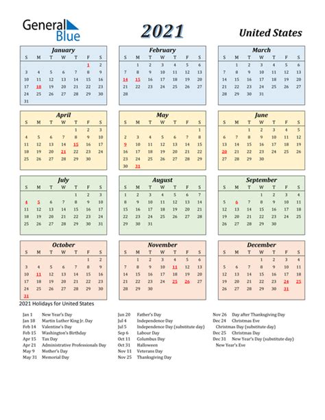 Download printable calendar 2021 with holidays. 2021 Calendar - United States with Holidays