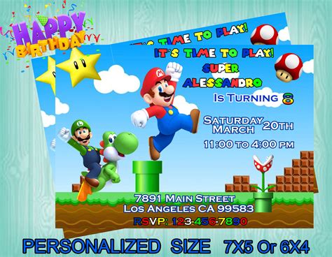 Mario Bros Digital Invitation Mario Bros Birthday Etsy
