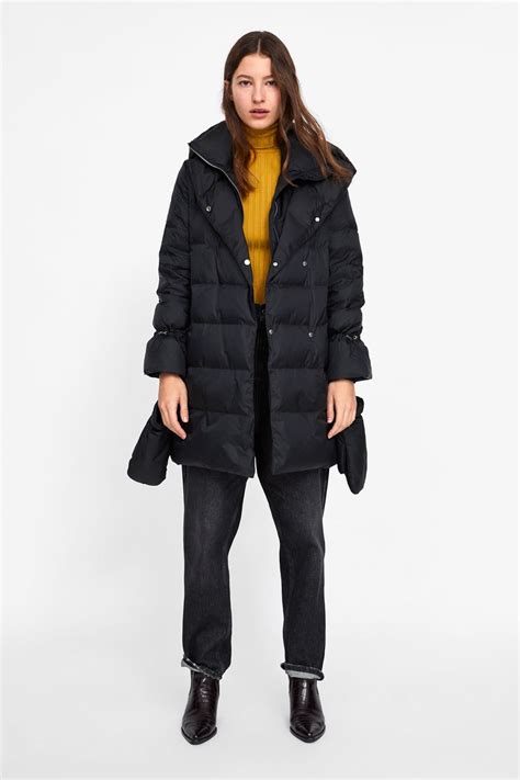 Zara Woman Down Puffer Coat With Wraparound Collar Abrigos Puffer