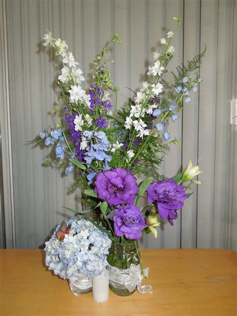 Trial Centerpiece For My Wedding Blue Delphinium White And Purple