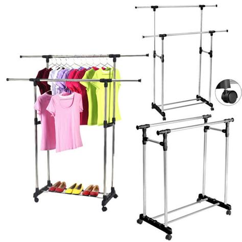 Zimtown Heavy Duty Double Adjustable Portable Clothes Hanger Rolling