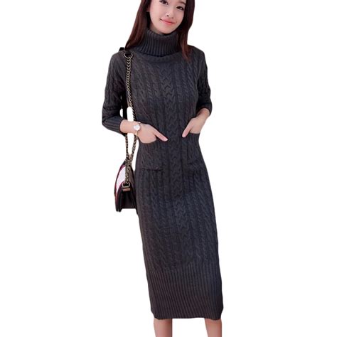 long sweater dresses for women 2017 winter loose turtleneck pullovers thick warm back split