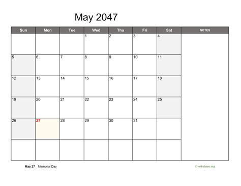 May 2047 Calendar With Notes