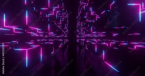 Abstract Neon Blocks Motion Graphics With Glowing Cubes And Reflective