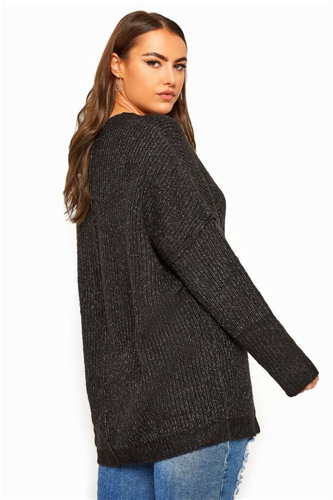 black marl oversized knitted jumper yours clothing
