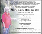 Traueranzeigen von Marie-Luise Köhler | rz-trauer.de