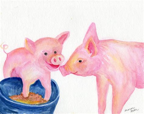 Pigs Watercolor Painting Original 8 X 10 Pigs Art Animal Art Etsy