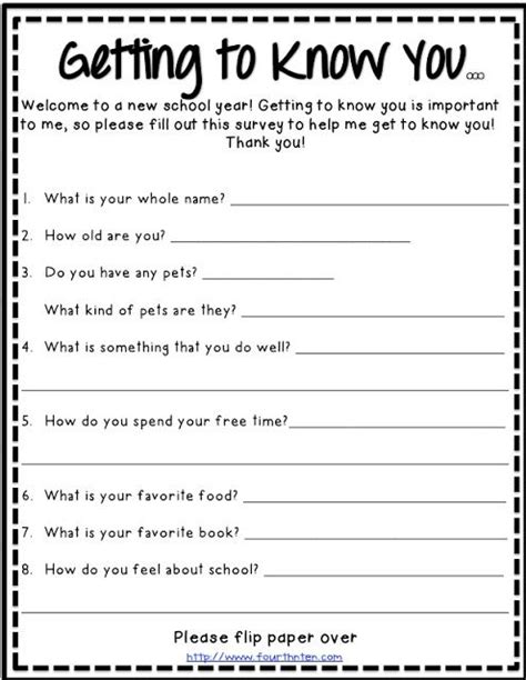 Get To Know You Questions Worksheet