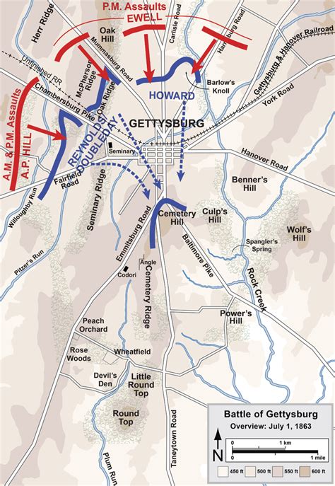 Gettysburg Battle Map Day 1 Overview Map Of The First Day Of The