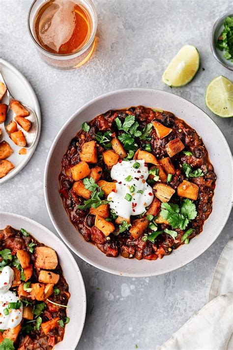 Black Bean Chipotle Chili With Roasted Sweet Potato Cupful Of Kale