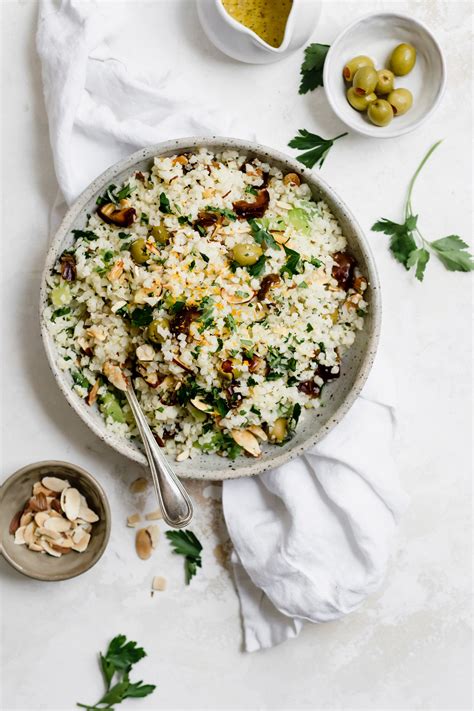 Mediterranean Cauliflower Rice Pilaf With Olives Dates Well Fed