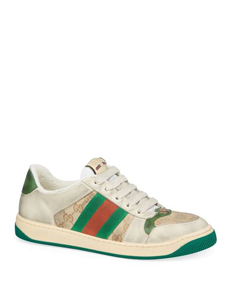 Gucci Mens Distressed Gg Canvas And Leather Sneakers Neiman Marcus