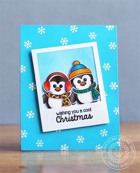 Cool unique gifts for dad: Sunny Studio: Bundled Up Penguin Cool Christmas Card with Marion