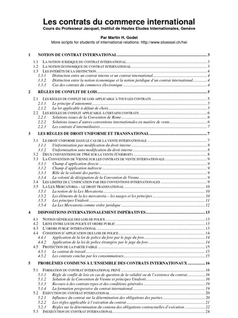 Contrats Commerce International  Loi  Convention européenne des