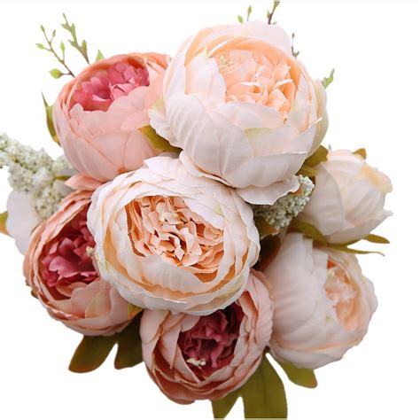 Louiesya artificial flowers fake silk peony flower bouquet floral plants decor for home garden wedding party decor decoration (champagne cream). 8 Heads Artificial Peony Home Wedding Faux Silk Simulation ...