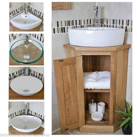 Bathroom Oak Vanity Unit Corner Oak Sink Cabinet Ceramic Etsy Uk