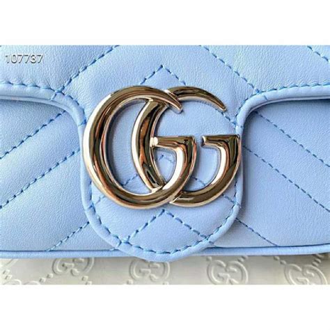 Gucci Gg Women Gg Marmont Super Mini Bag Blue Matelassé Chevron Lulux