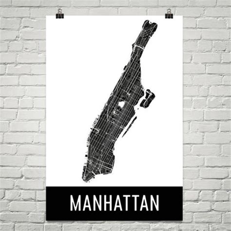 Manhattan Map Manhattan Art Nyc Print New York Map Etsy