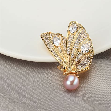Luxury Stone Butterfly Brooches Women Natural Pearl Brooch Lapel Pins For Female Wedding Brooch