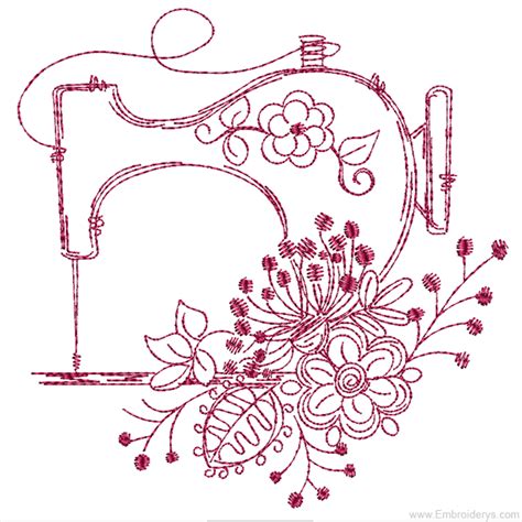 Vintage Sewing Machine Redwork - Machine Embroidery Designs - Tattered ...
