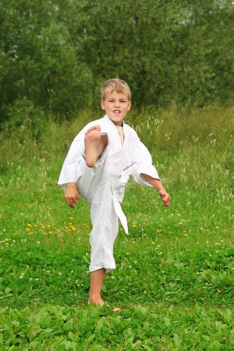Karate Boy Kick A Leg Outdoor Stock Photos Image 11411383