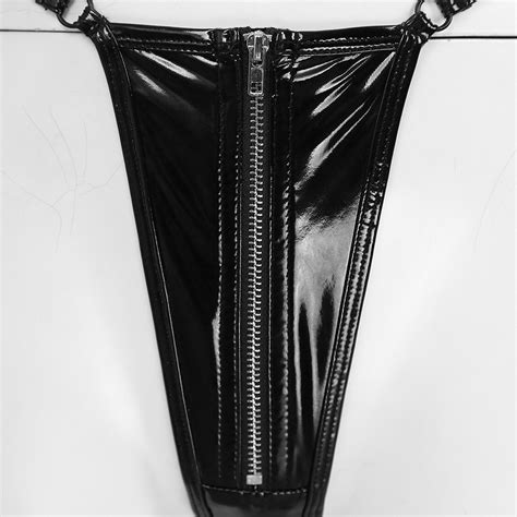 Womens Pvc Leather Bikini Briefs Front Zipper Thong Sexy Latex Panties Clubwear Ebay