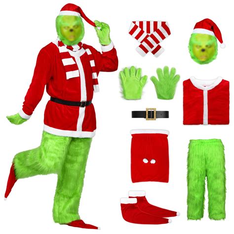 Buy Ficlwigkis Grinch Costume Adult Christmas Grinch Santa Claus