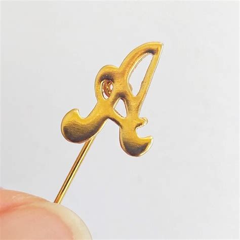 Vintage Alphabet Pins Letter A Stick Pin Gold A Initi Gem