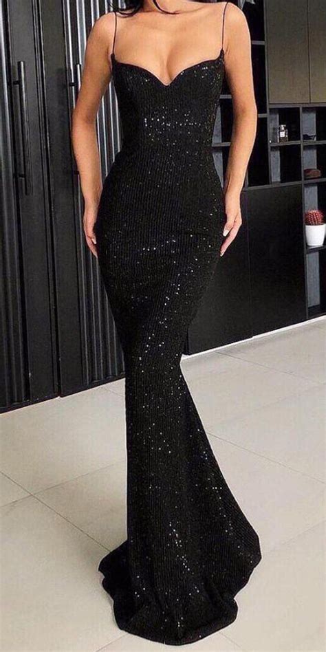 Spaghetti Strap Black Sparkle Popular Long Prom Dresses Wp Bubble