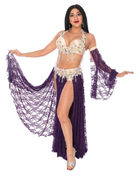 Professional Belly Dance Costume From Egypt In Deep Purple Plum And Silver At